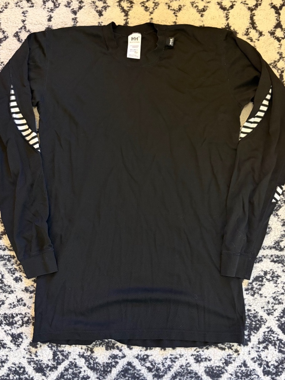 Helly Hansen Base Layer Shirt Men’s XL Black Lifa Stripe Crew Neck Long Sleeve
